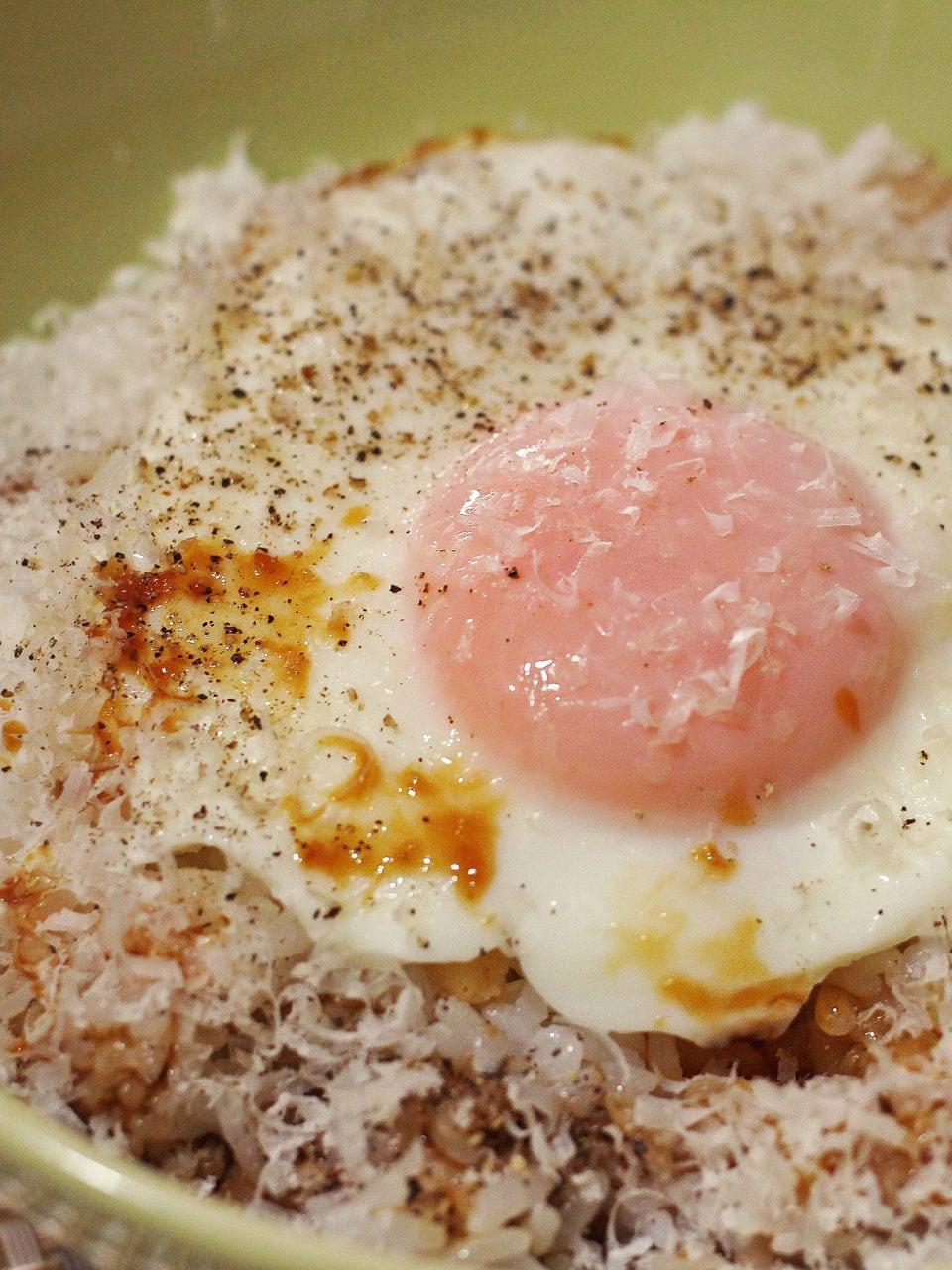 5分めし　半熟卵　オリーブオイル