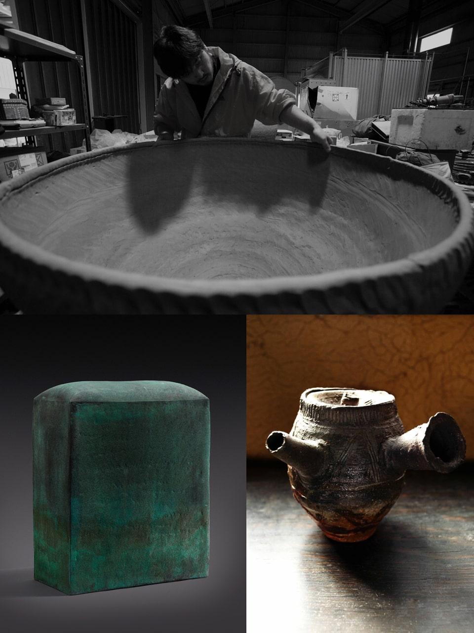 人気作家 陶芸家内田鋼一 作品 加彩陶板 角プレート二枚セット