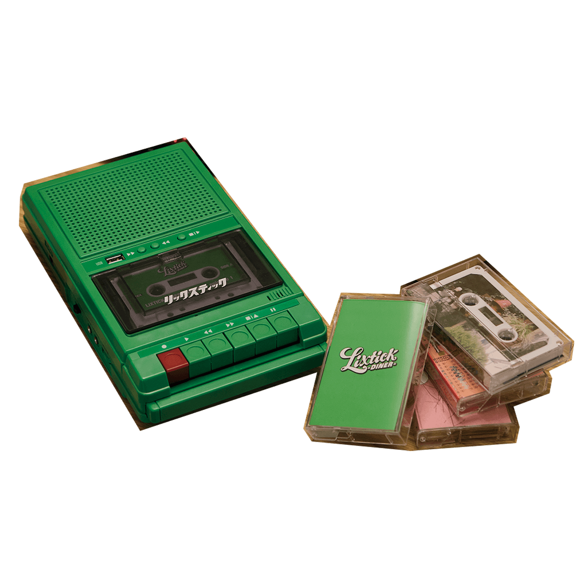 MURO for King of Diggin’によるラテングルーヴ90分、もしくは、ブランクカセットテープ60分から選べる、本体とのセット販売。ポータブル カセット プレイヤー ¥14,080(リックスティック®)