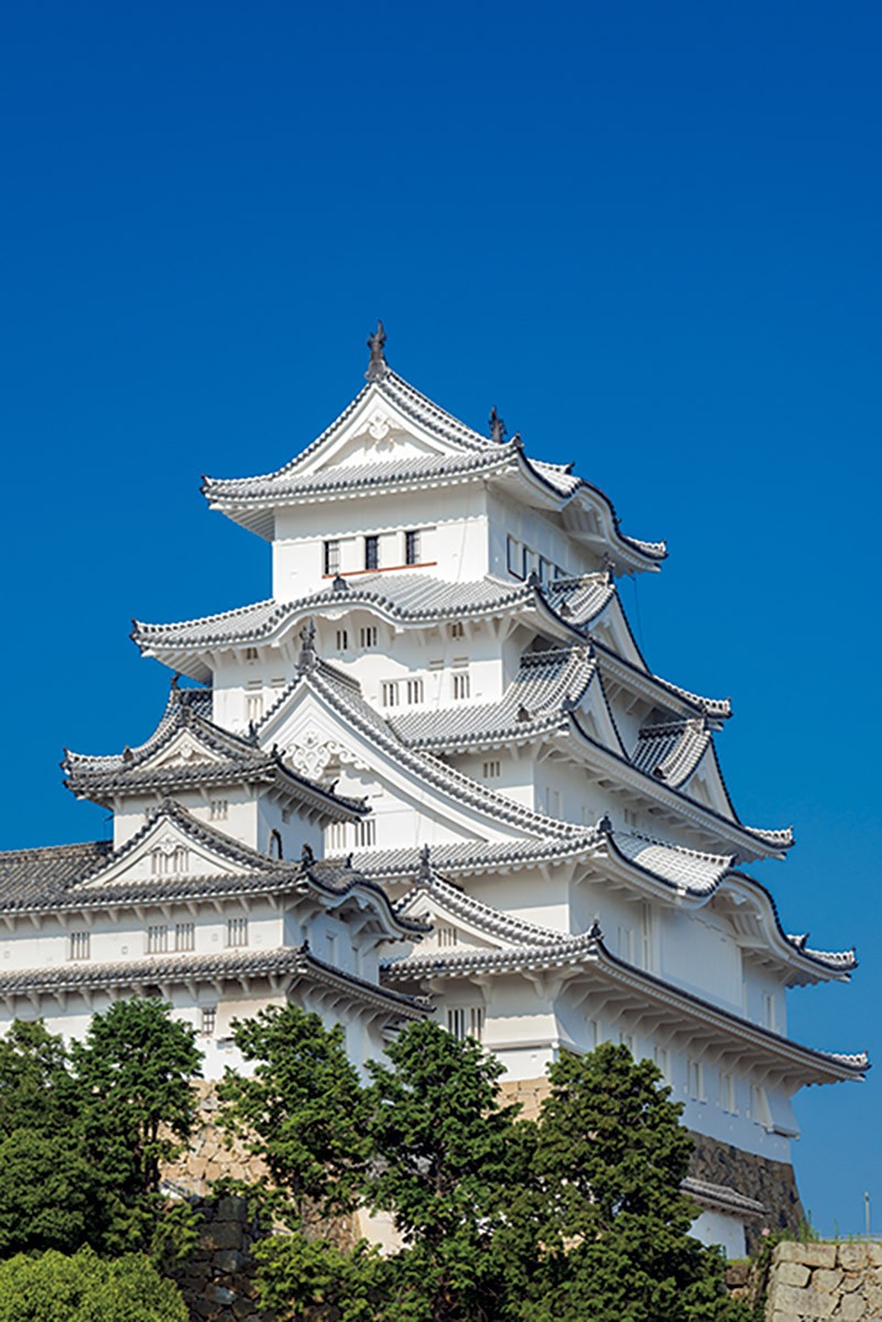 白漆喰で塗り固めた壁は、火縄銃による延焼を防ぐ。屋根瓦にも漆喰が使われ、遠くからも白さが目立つ。第二次世界大戦では黒い偽装網で城全体を覆って戦火をまぬがれたという。2009年からの塗り替えでホワイトニングがますます完璧に。