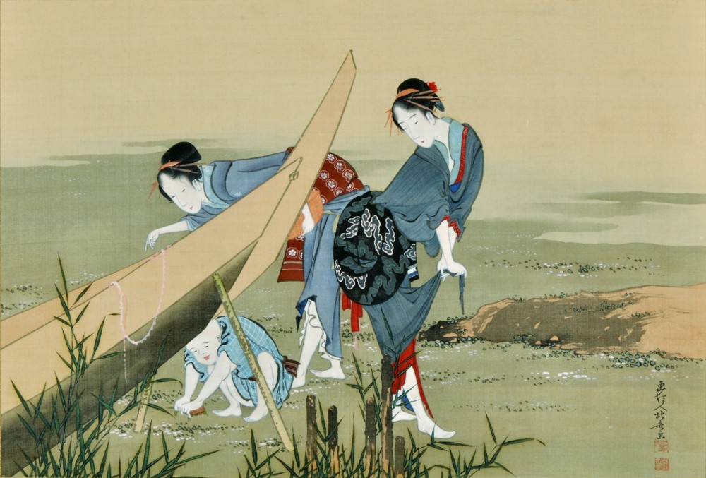 葛飾北斎, 潮干狩図, 絹本着色　アートフェア - Slide:3