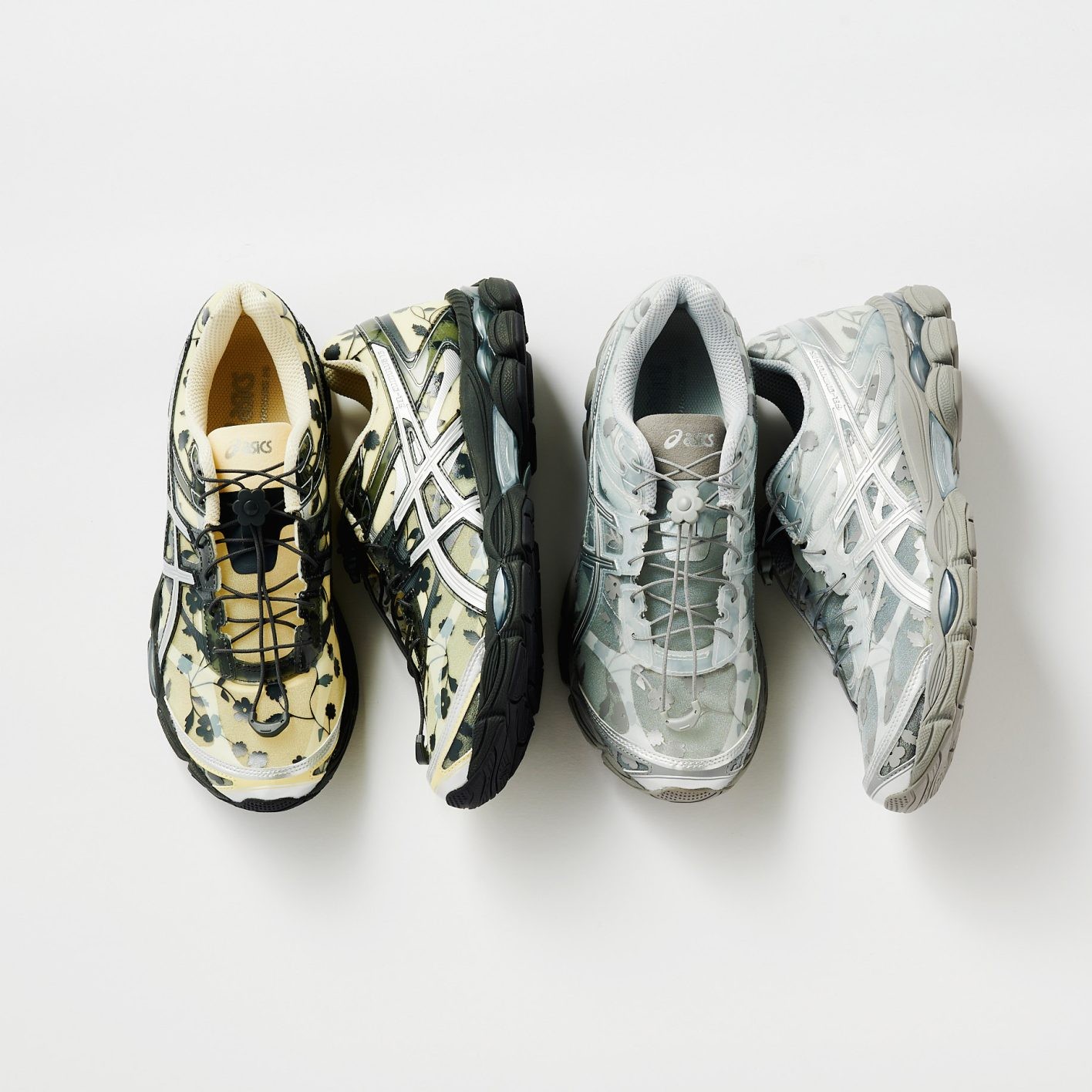 イエロー、シルバー、ブラックの3色展開。透け感が特徴のメッシュアッパーにフラワーデザインを施した。カラーごとに印象も異なるから、今のムードにあった一足を吟味したい。