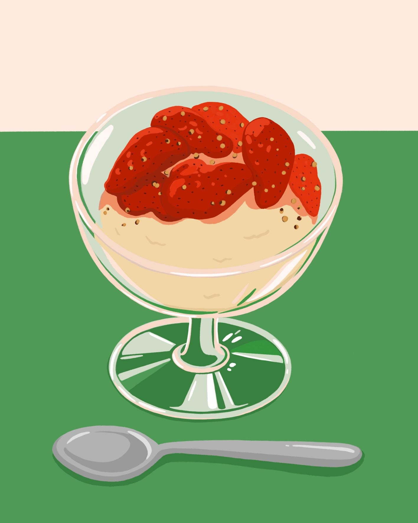 いちごとマスター和えをかけたバニラアイス