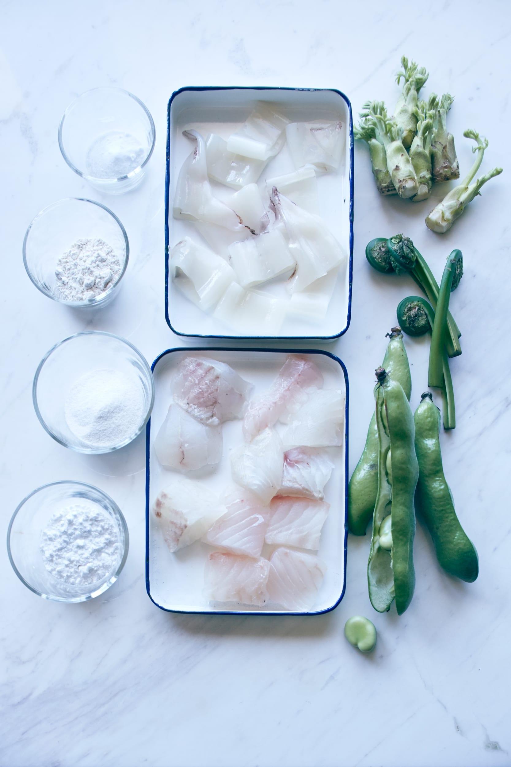 春のフリット 魚と材料