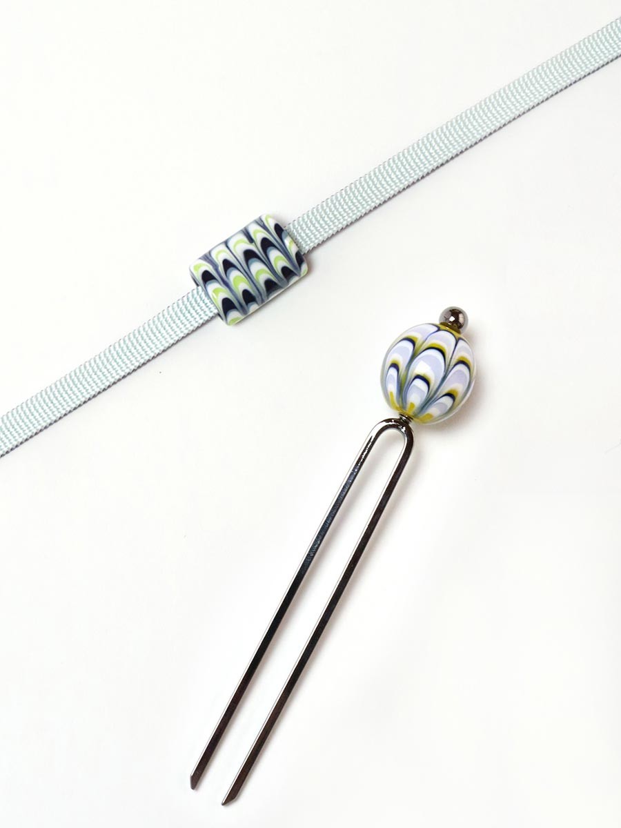 マーブル模様の帯飾りとかんざし - Slide:5