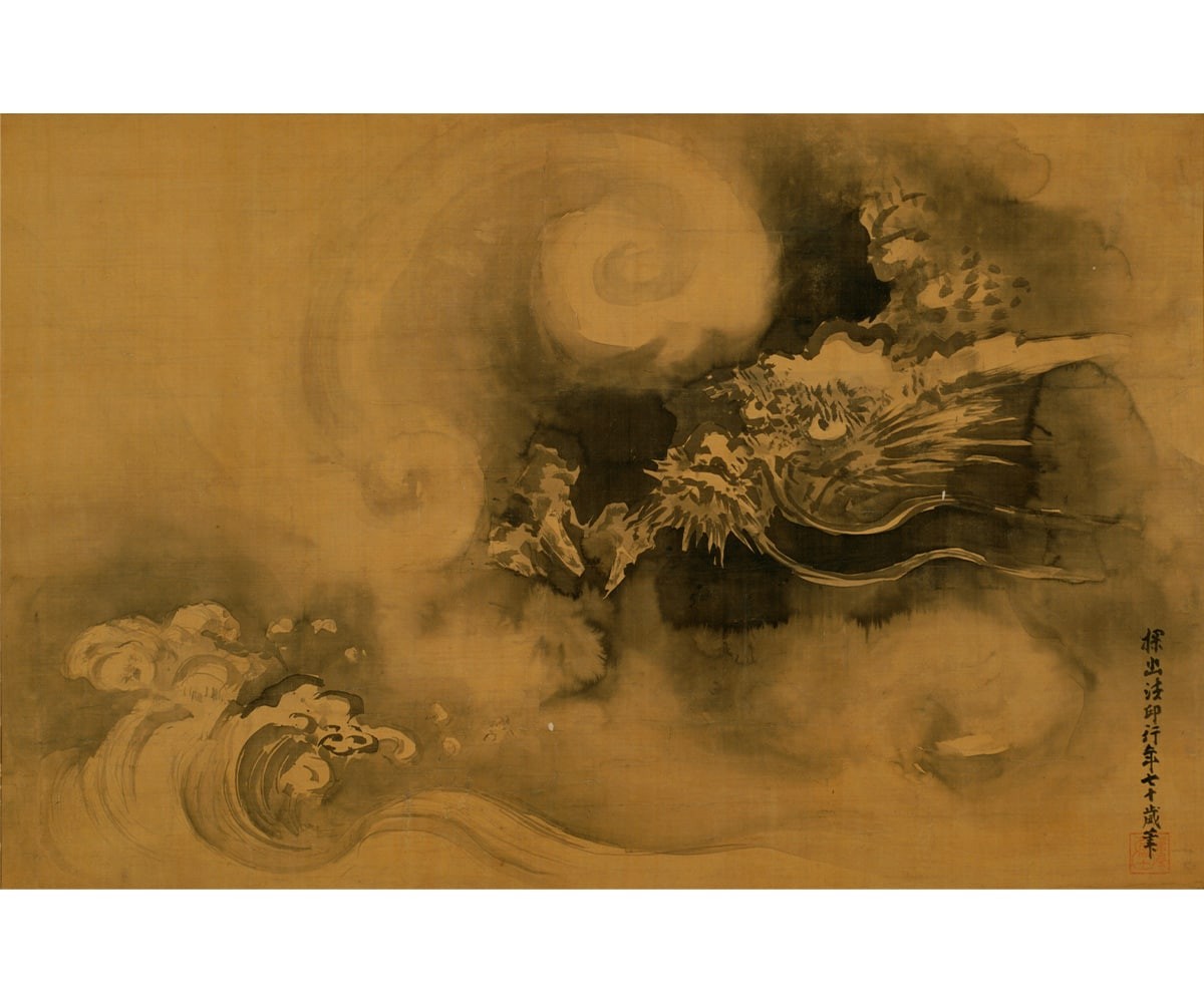 狩野探幽「龍虎図」双幅 絹本墨画 江戸時代 - Slide:1