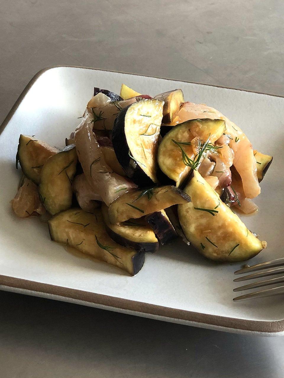 アジと茄子の塩レモンカルパッチョ