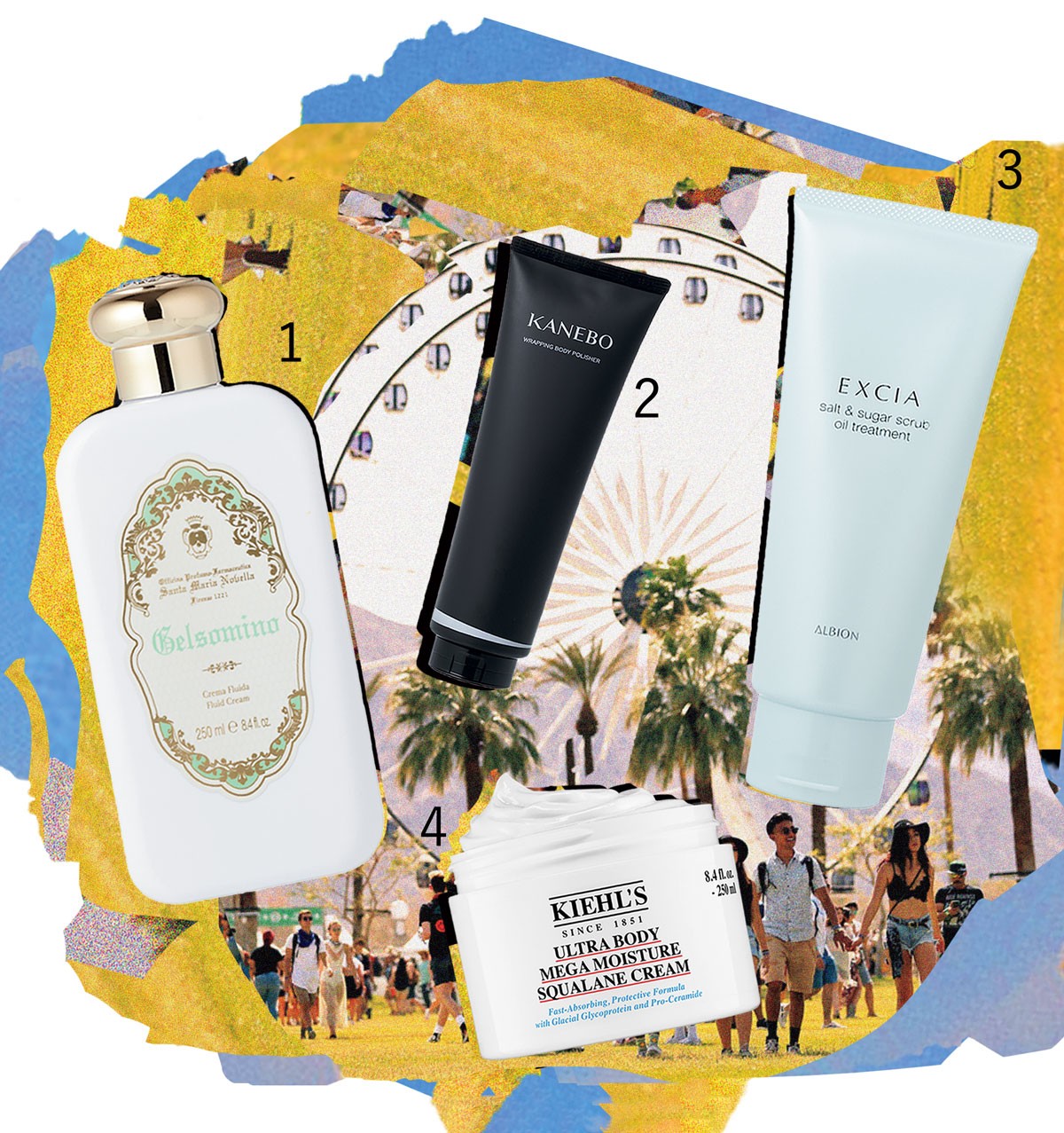 1 植物性のオイルとバターで栄養をチャージし、シルキーな質感に。なめらかな感触とジャスミンが主役のフローラルウッディノートも特徴。ボディミルク ジェルソミーノ 250ml ¥9,900(サンタ・マリア・ノヴェッラ・ジャパン) 2 3種類のスクラブがゴワつきやくすみを除去。洗っているうちにクリームがオイルに変化していき、グロウスキンに整える。カネボウ ラッピング ボディ ポリッシャー 220g ¥4,950(カネボウインターナショナルDiv.) 3 脂肪の過剰蓄積を阻止するローズマリー葉エキスや分解を促すセサミオイルを採用。さらにファーミング作用のあるソルトスクラブも手伝って、スタイルアップを応援。エクシア ソルト&シュガースクラブ オイルトリートメント 200g ¥6,600(アルビオン) 4 砂漠と南極に生息する二つのバクテリア由来の高保湿成分が、灼熱の気候や気温差で生じる乾燥にアプローチ。キールズ ボディクリーム UFC 250ml ¥7,920(キールズ)